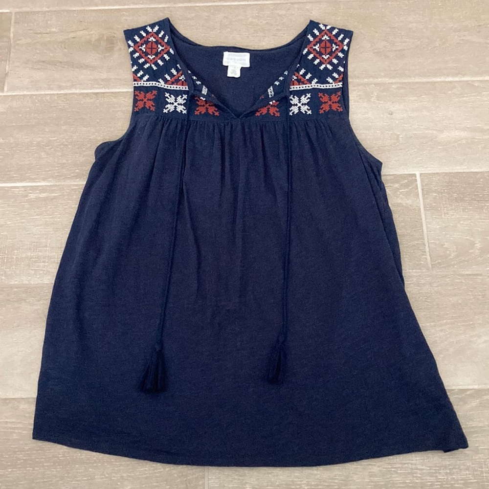 Caslon Tribal Print cotton navy sleeveless tank